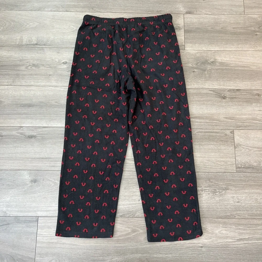 True Religion Mens XL Loungewear Pants Black Red All Over Drawstring